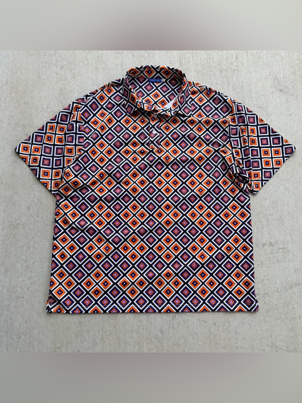 Hreski Golf Polo Shirt Geometric All Over Print Size XL Stretch